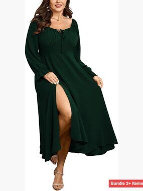 Plus Size Maxi Dress Long Sleeve Square Neck A-Line Formal Wedding Guest